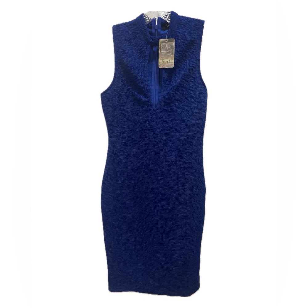 love J Bodycon Royal Blue Dress with High Neck and Keyhole NWT Size Small